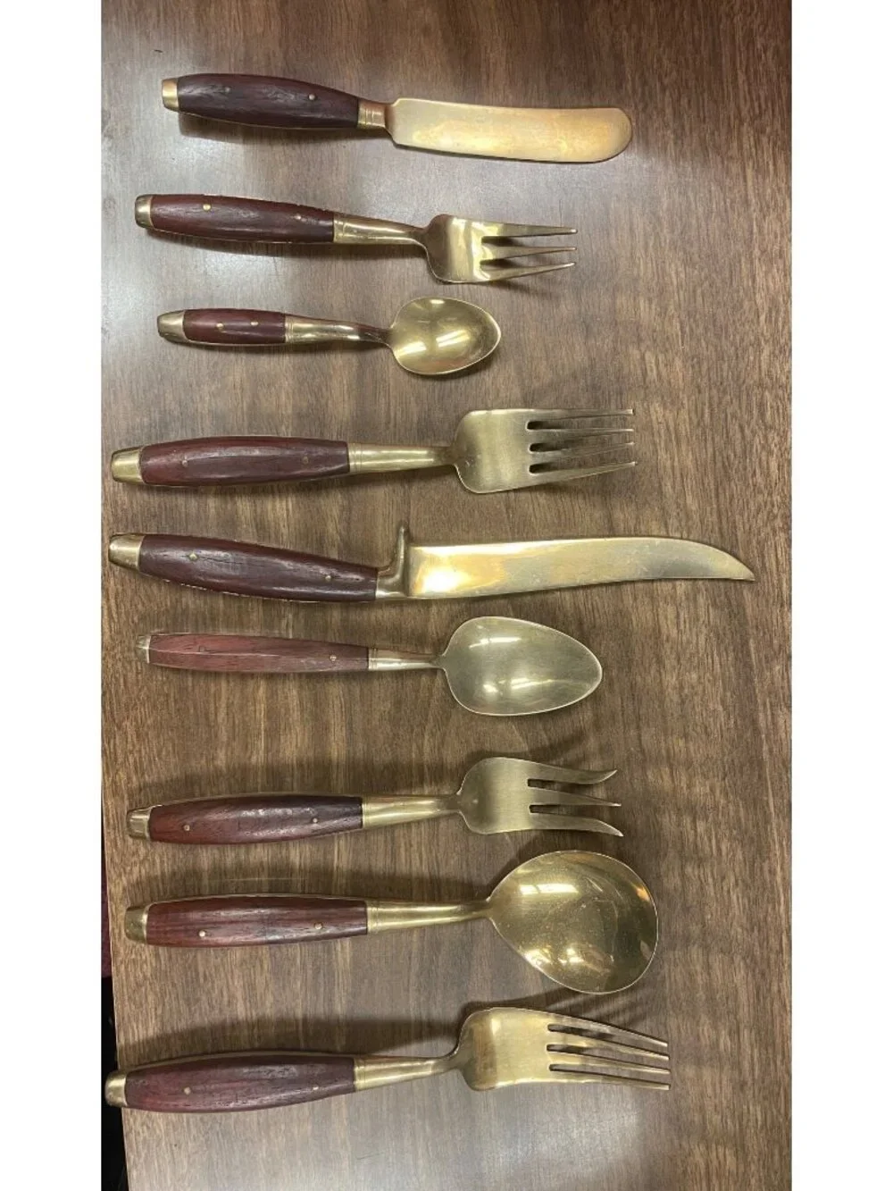 Vintage Thai Brass Rosewood Flatware Set Service for 12 119 Pieces